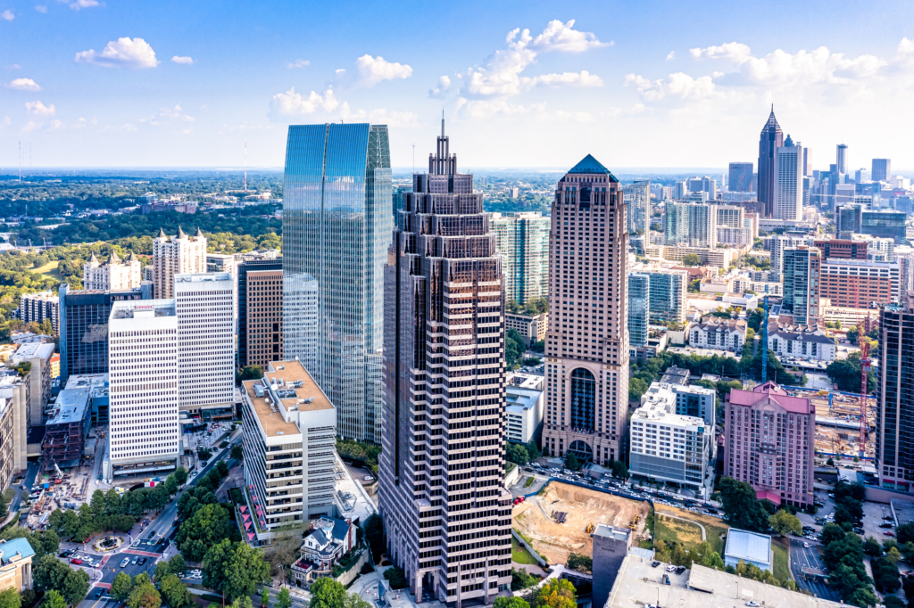 Aerial view of downtown Atlanta skyline