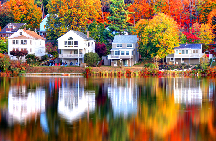 Fall image of homes in Boston's Brighton neighborhood.